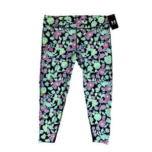 New Under Armour Big Girls Printed Ankle Crop Leggings Floral Green Pink Size XL
